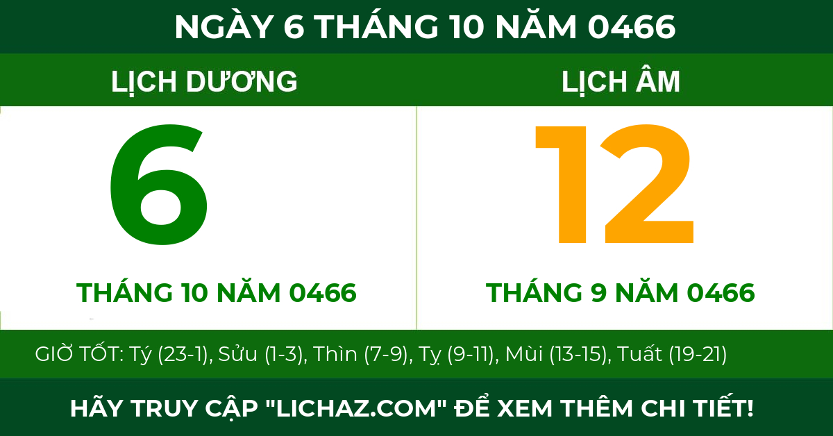 lịch âm ngày 6 tháng 10 năm 0466