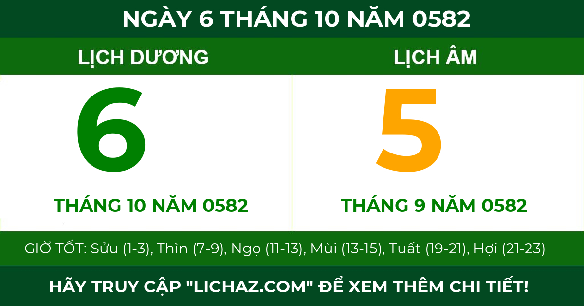 lịch âm ngày 6 tháng 10 năm 0582