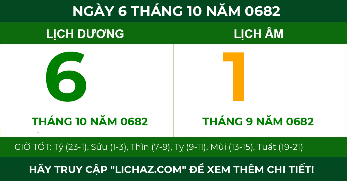 lịch âm ngày 6 tháng 10 năm 0682