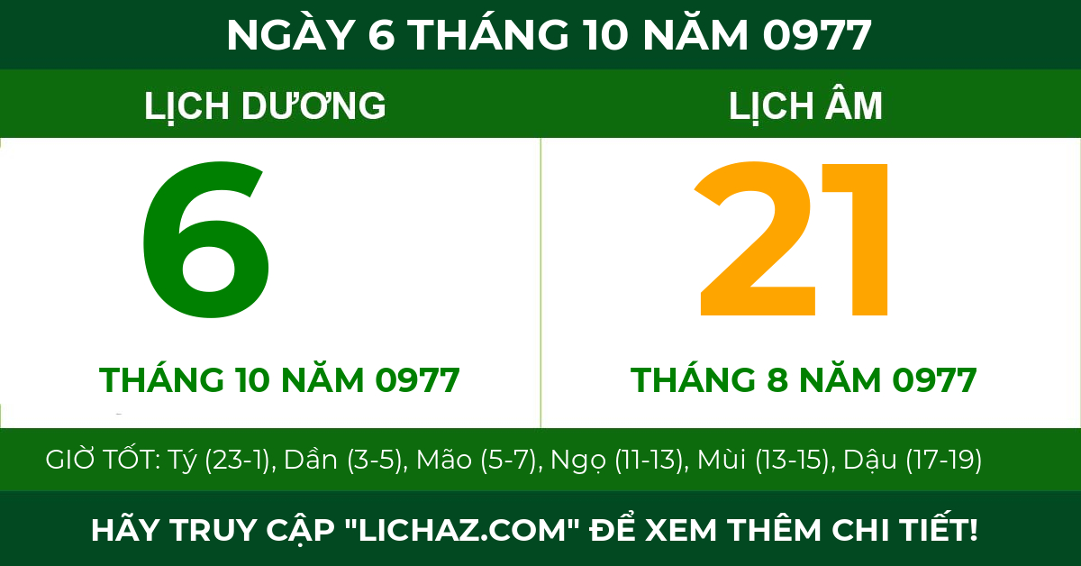 lịch âm ngày 6 tháng 10 năm 0977