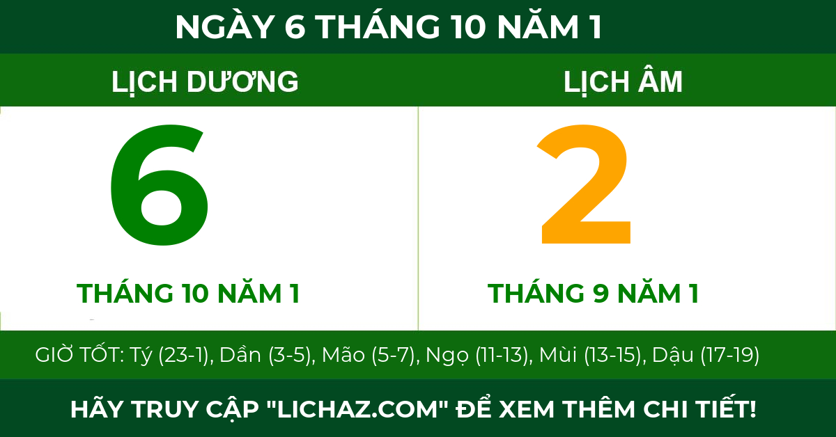 lịch âm ngày 6 tháng 10 năm 1