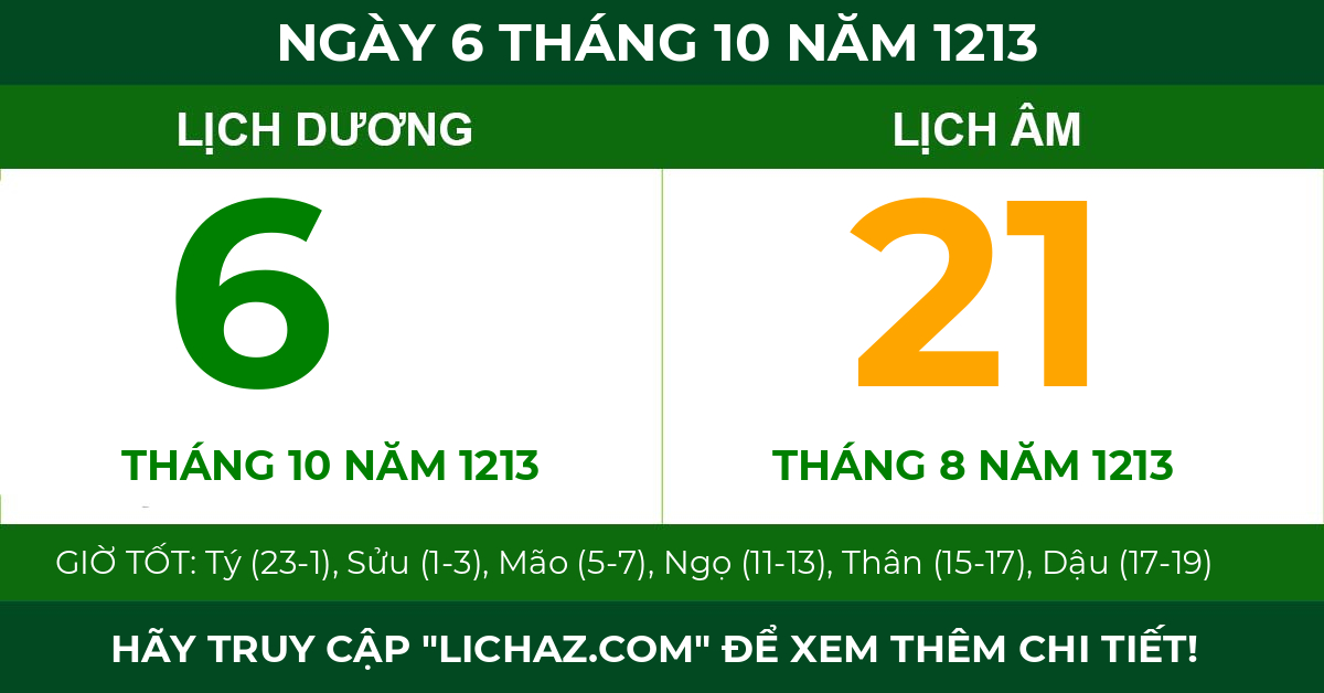 lịch âm ngày 6 tháng 10 năm 1213