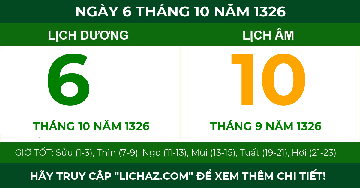 lịch âm ngày 6 tháng 10 năm 1326