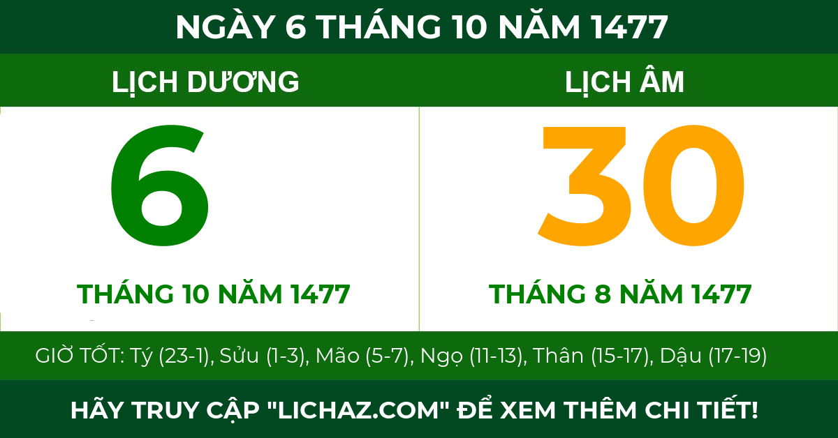 lịch âm ngày 6 tháng 10 năm 1477