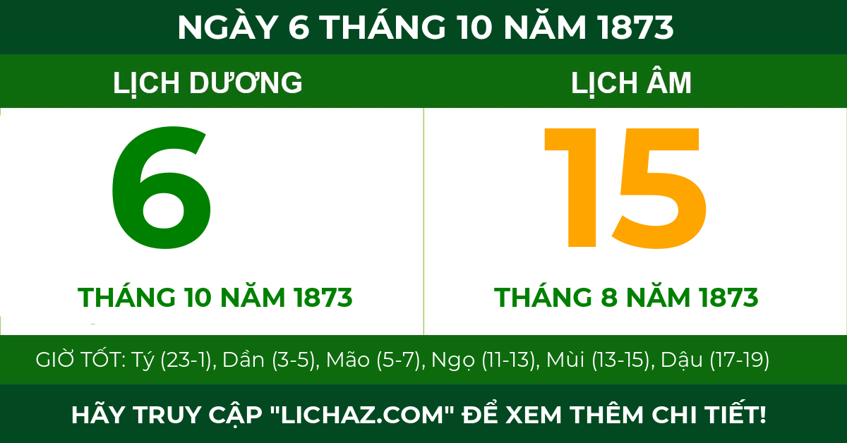 lịch âm ngày 6 tháng 10 năm 1873