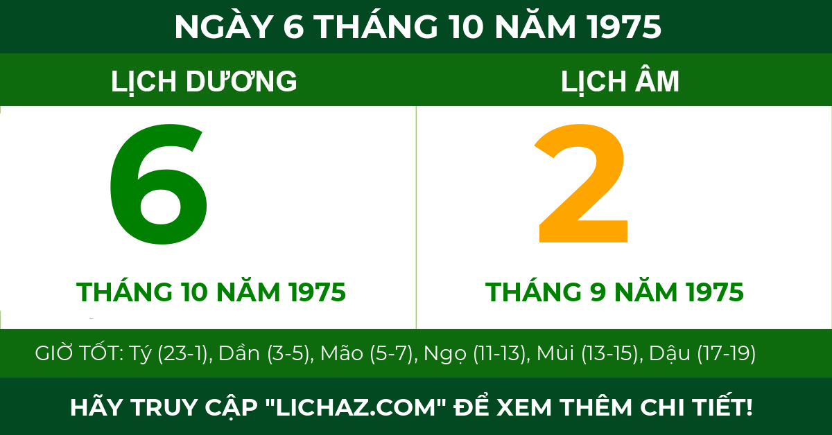lịch âm ngày 6 tháng 10 năm 1975