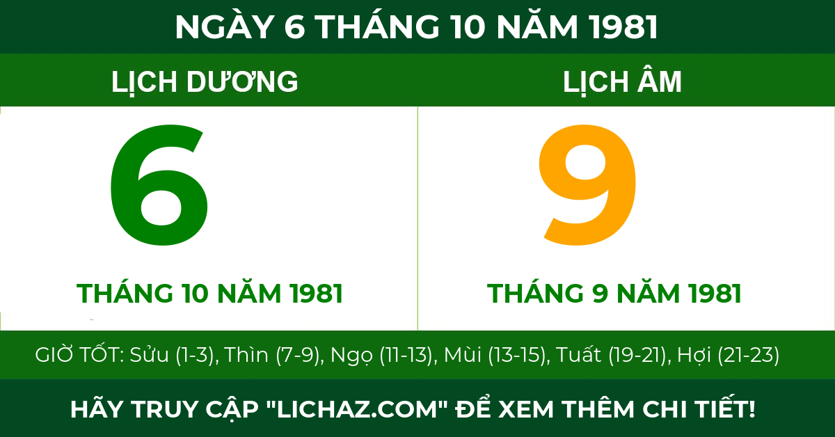 lịch âm ngày 6 tháng 10 năm 1981