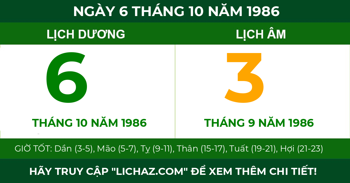 lịch âm ngày 6 tháng 10 năm 1986