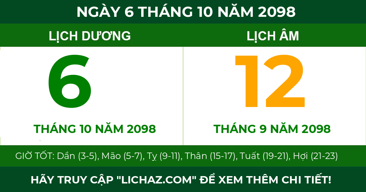 lịch âm ngày 6 tháng 10 năm 2098