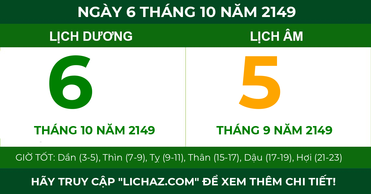 lịch âm ngày 6 tháng 10 năm 2149