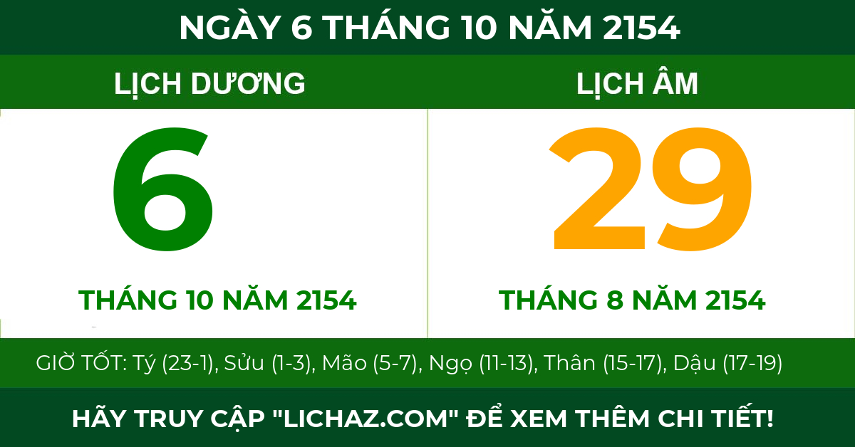 lịch âm ngày 6 tháng 10 năm 2154