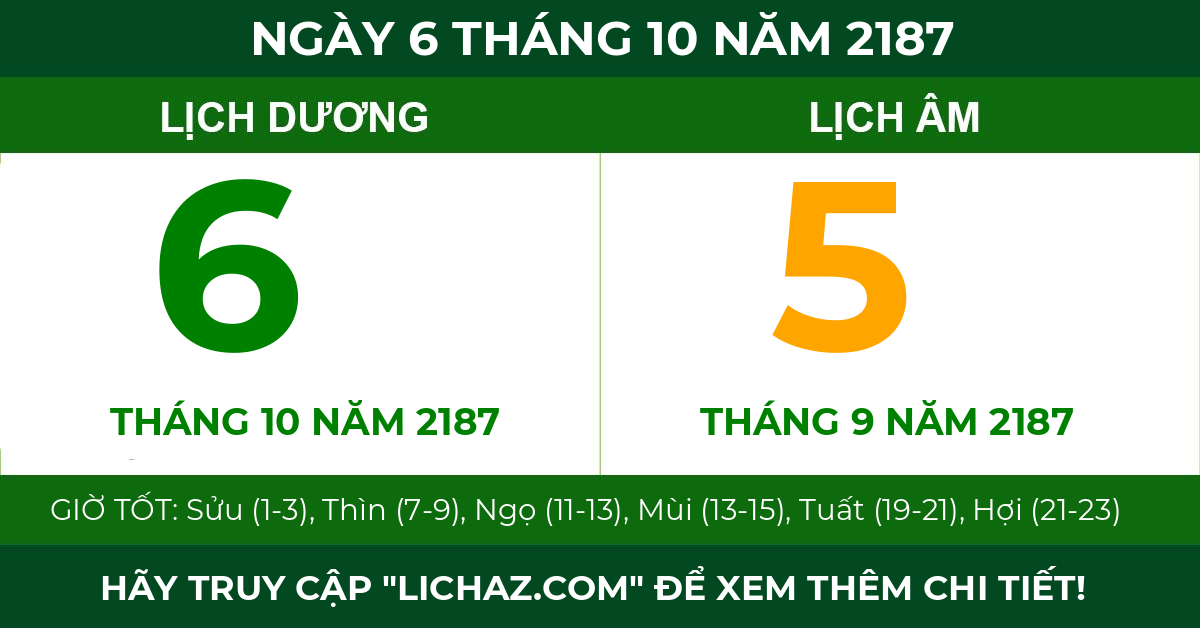 lịch âm ngày 6 tháng 10 năm 2187