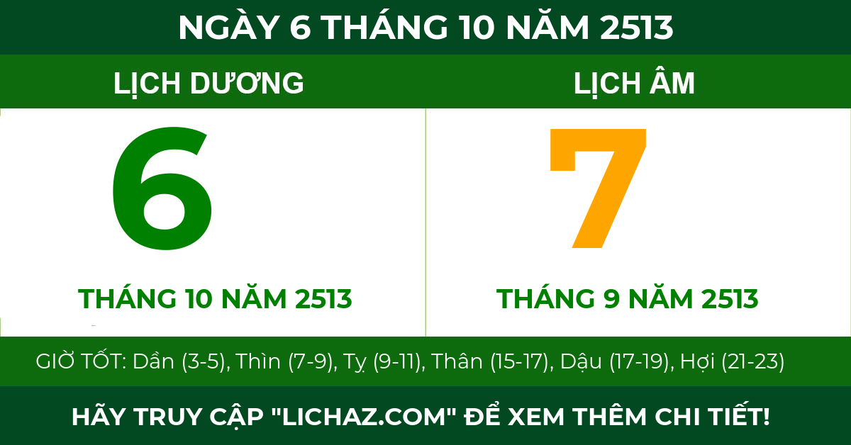 lịch âm ngày 6 tháng 10 năm 2513