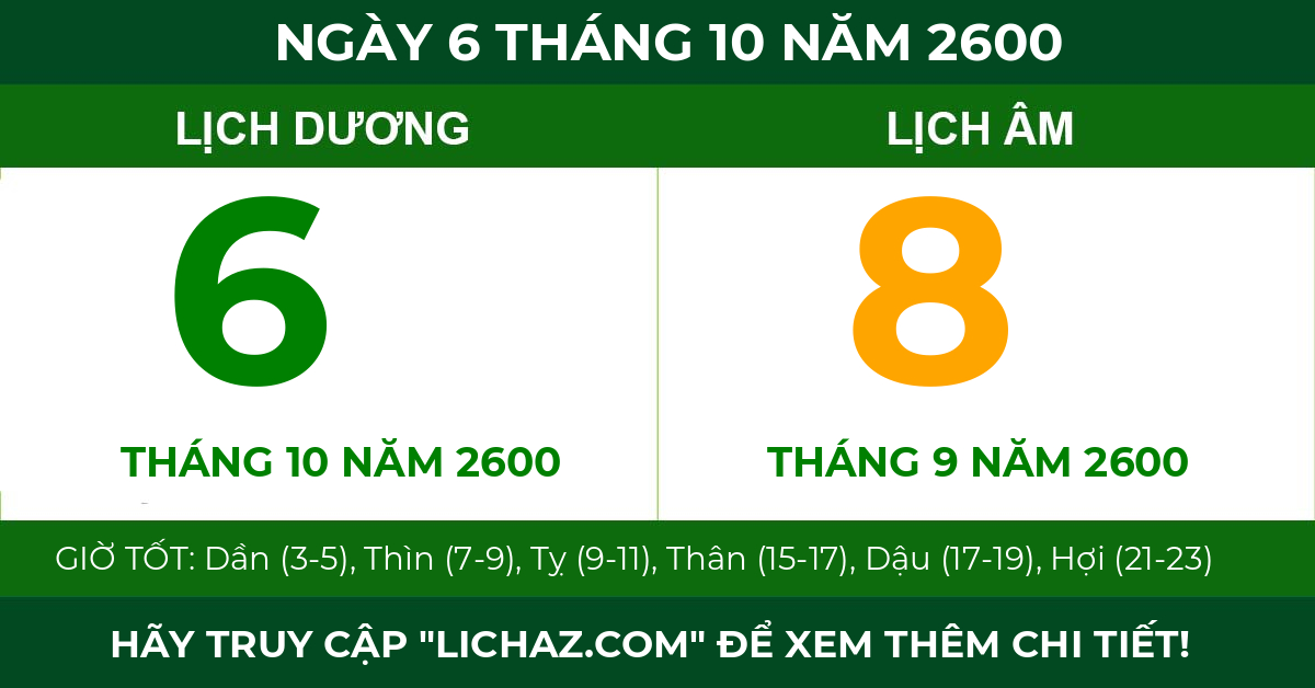 lịch âm ngày 6 tháng 10 năm 2600