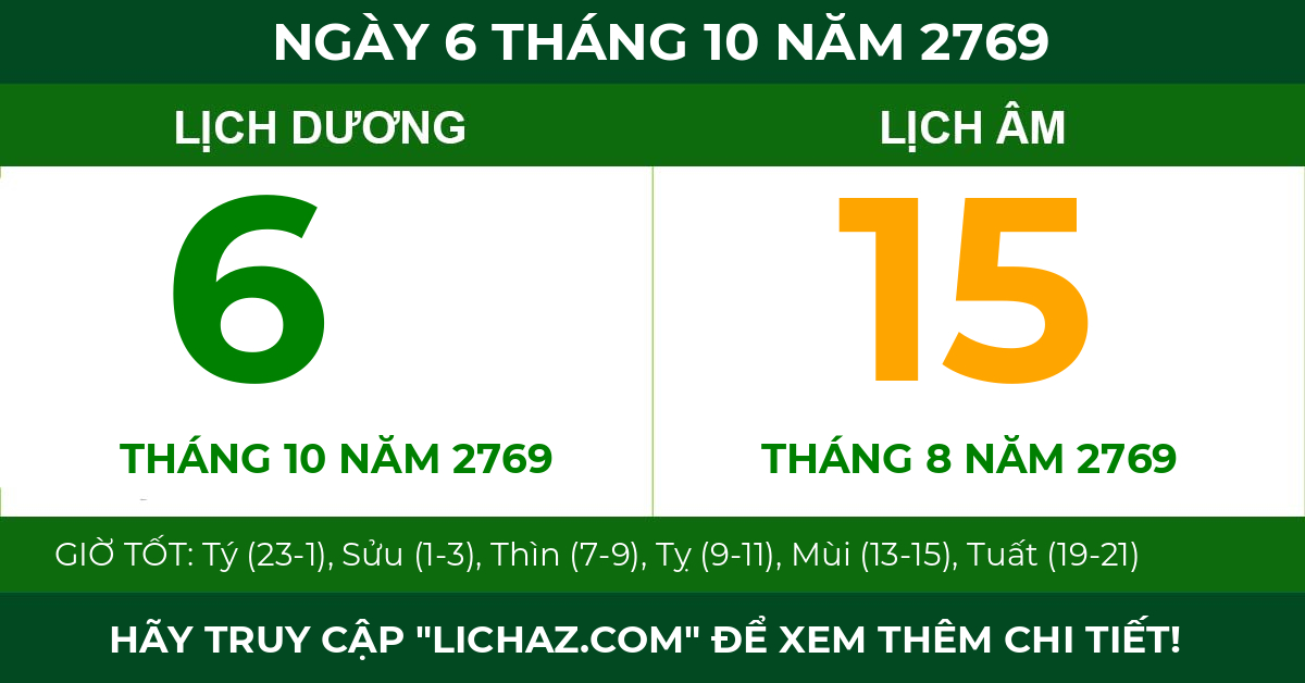 lịch âm ngày 6 tháng 10 năm 2769