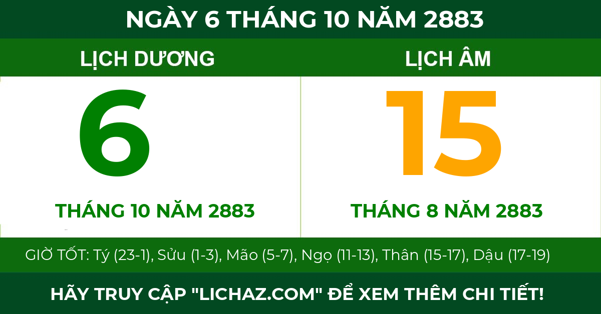 lịch âm ngày 6 tháng 10 năm 2883