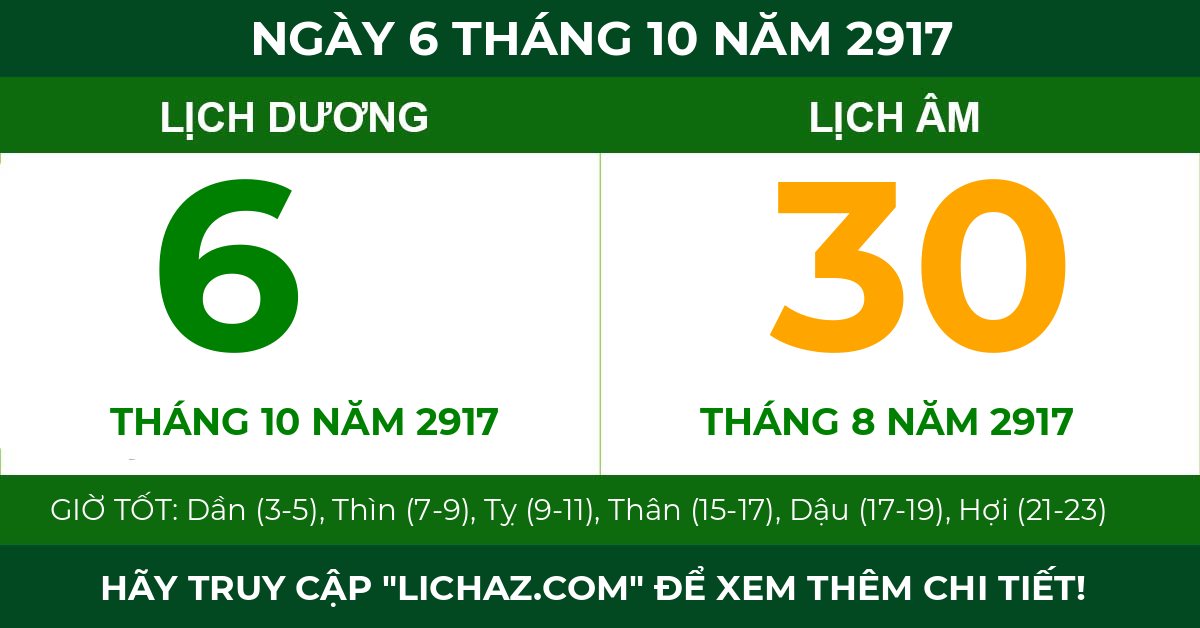 lịch âm ngày 6 tháng 10 năm 2917