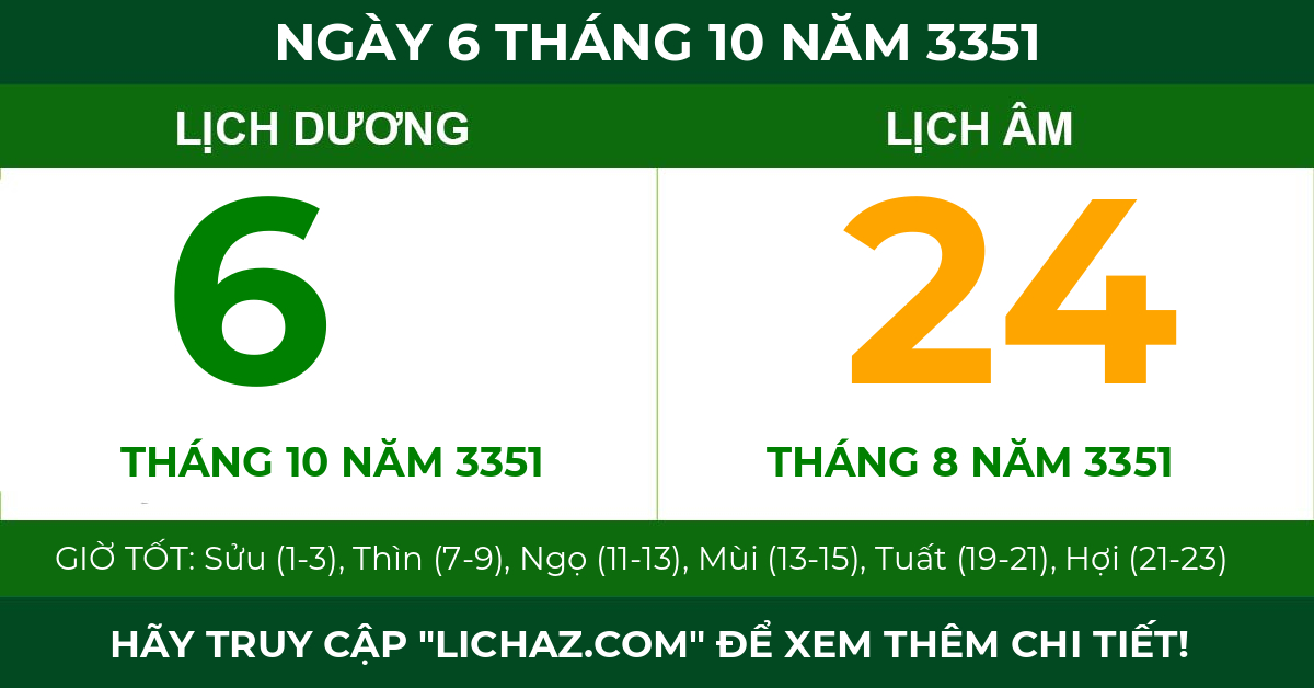 lịch âm ngày 6 tháng 10 năm 3351
