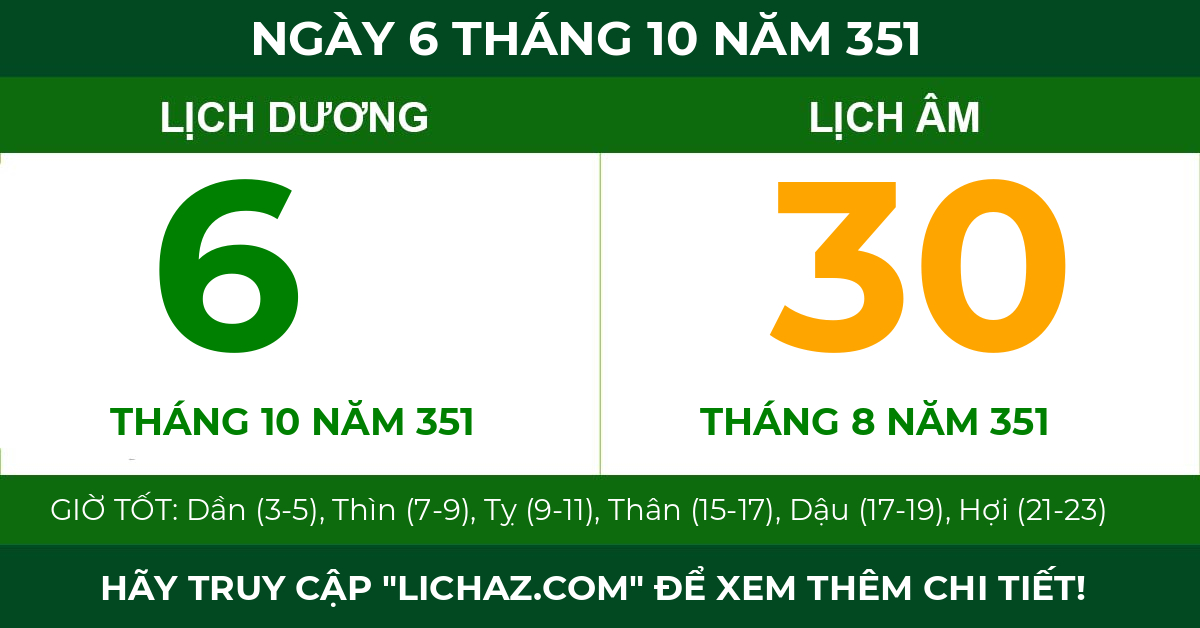 lịch âm ngày 6 tháng 10 năm 351
