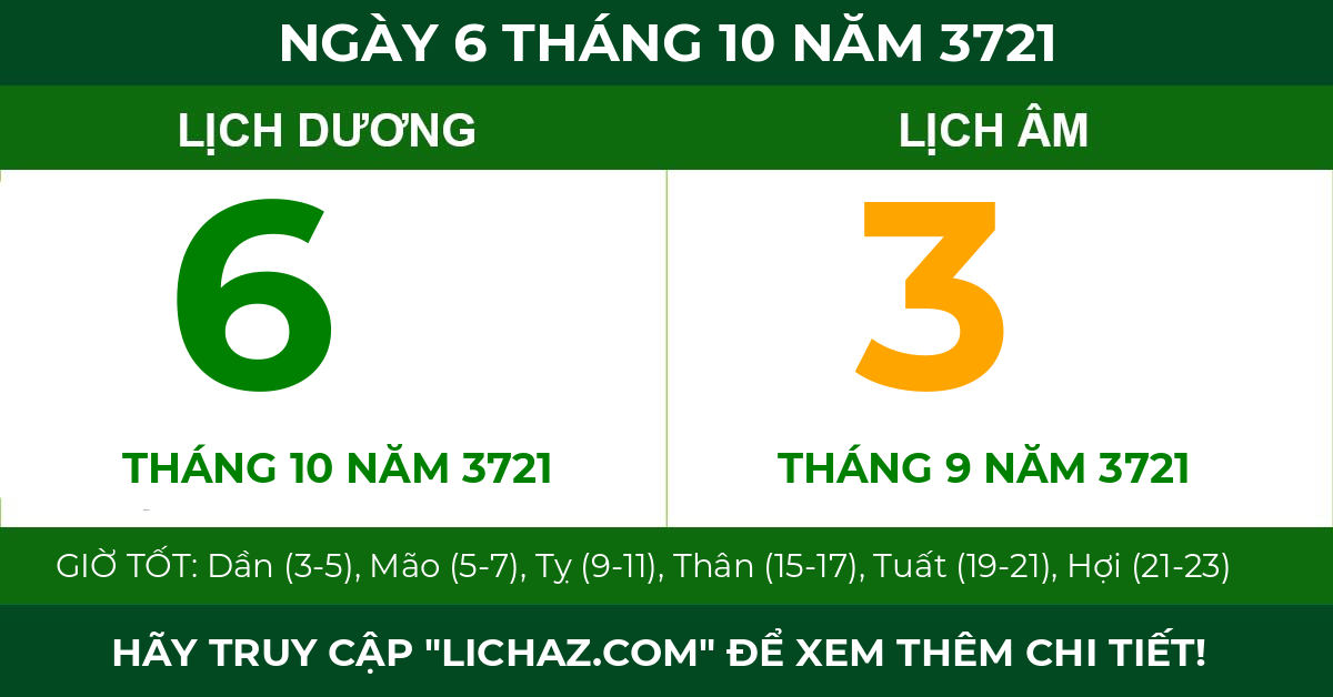 lịch âm ngày 6 tháng 10 năm 3721