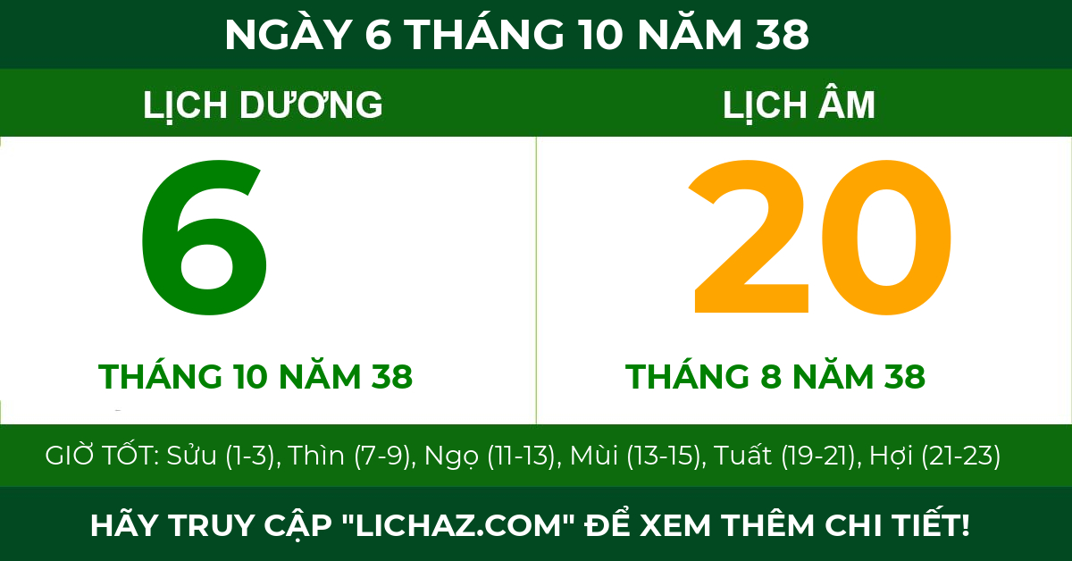 lịch âm ngày 6 tháng 10 năm 38