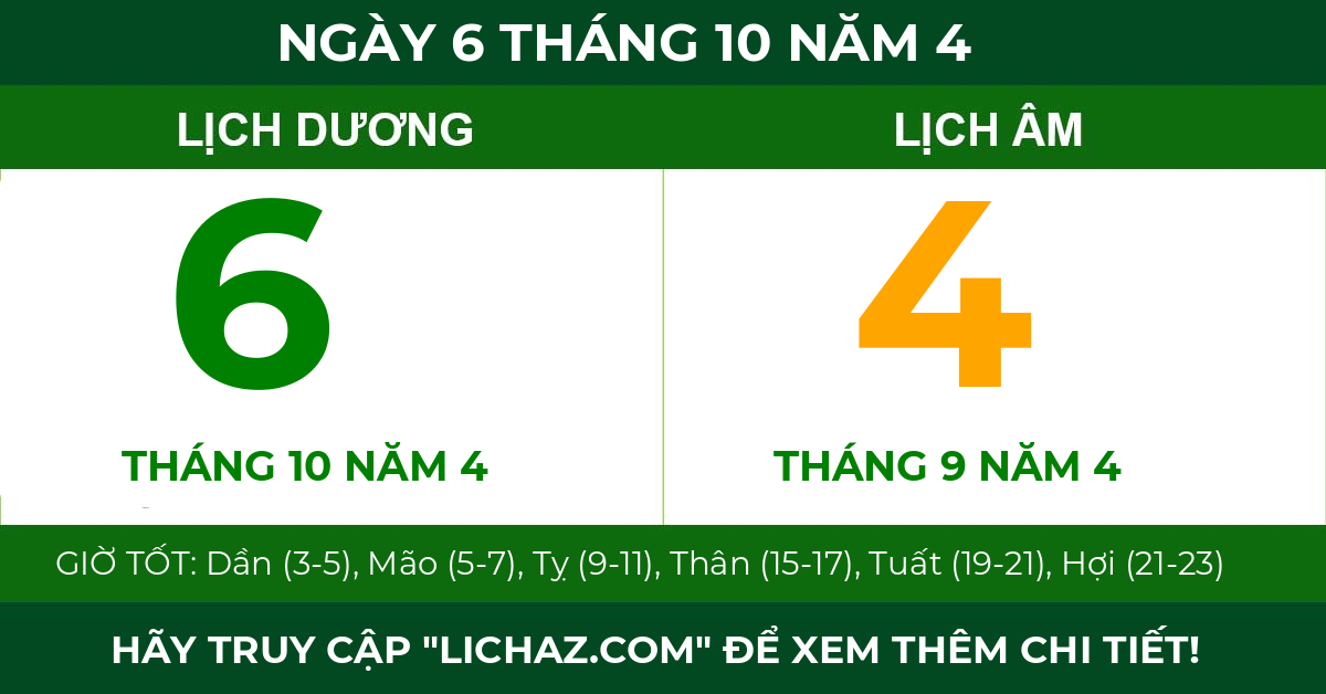 lịch âm ngày 6 tháng 10 năm 4