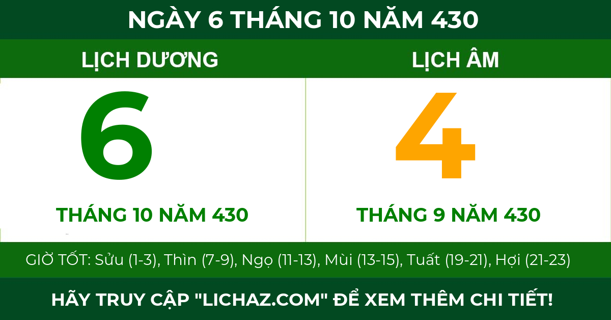 lịch âm ngày 6 tháng 10 năm 430
