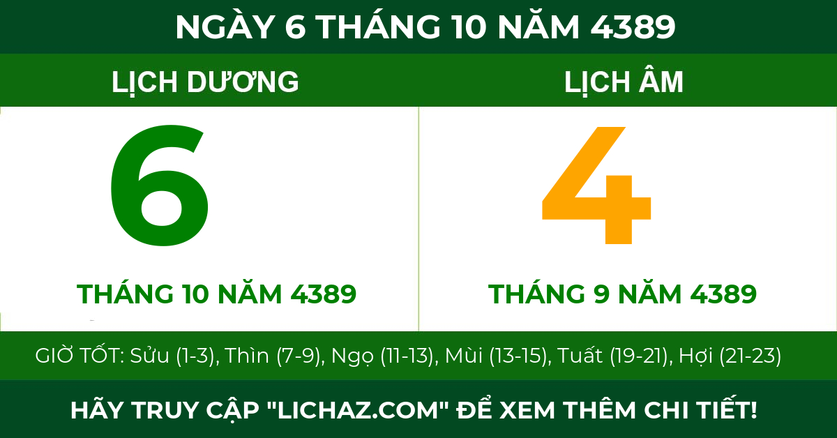 lịch âm ngày 6 tháng 10 năm 4389