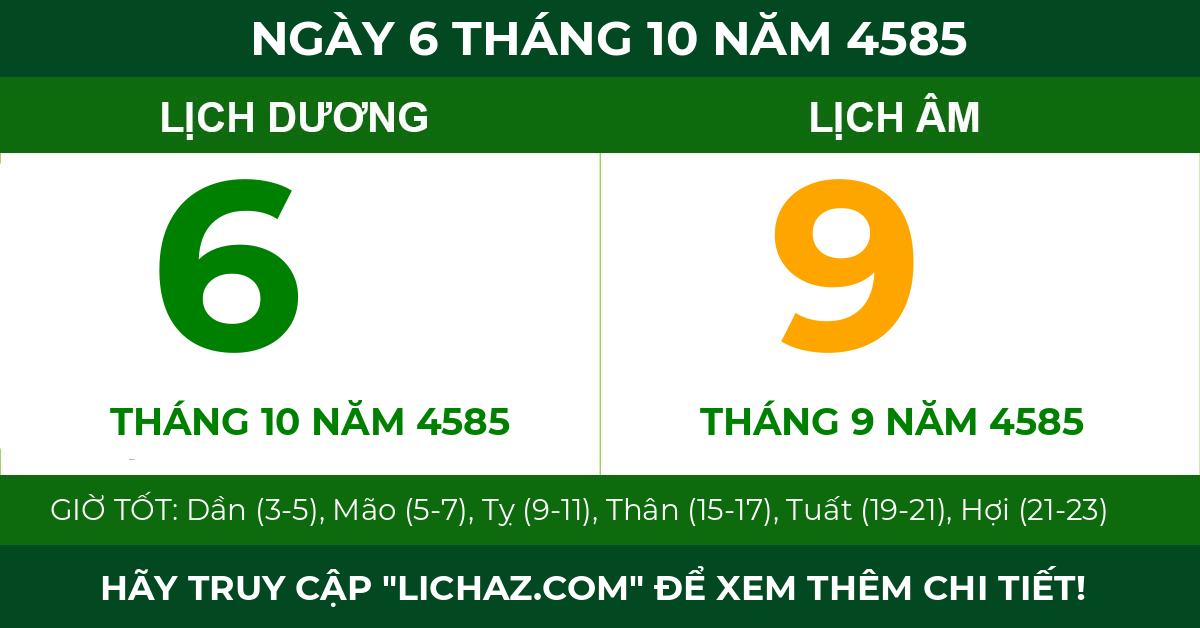lịch âm ngày 6 tháng 10 năm 4585