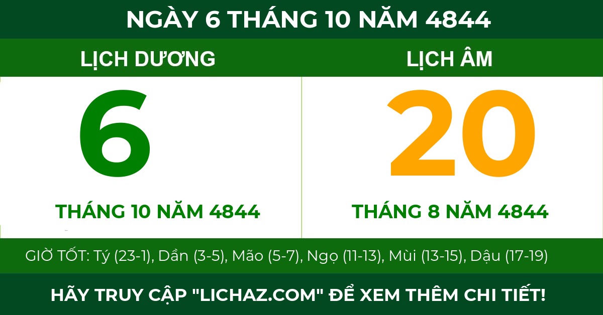 lịch âm ngày 6 tháng 10 năm 4844
