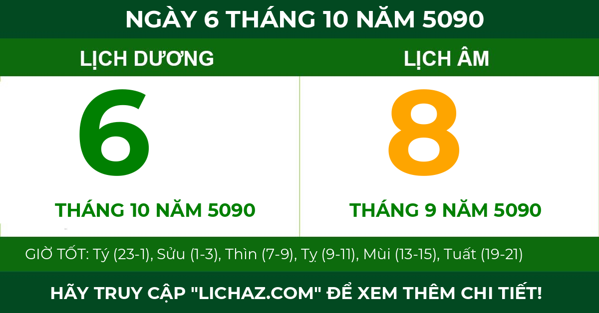 lịch âm ngày 6 tháng 10 năm 5090