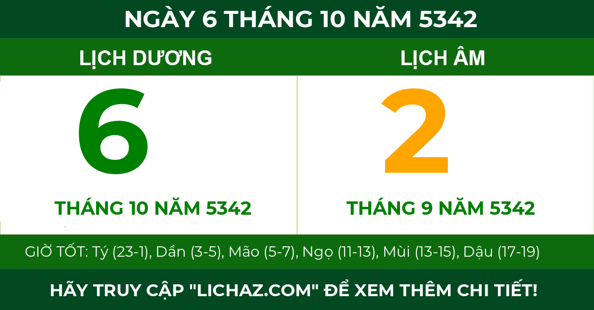 lịch âm ngày 6 tháng 10 năm 5342