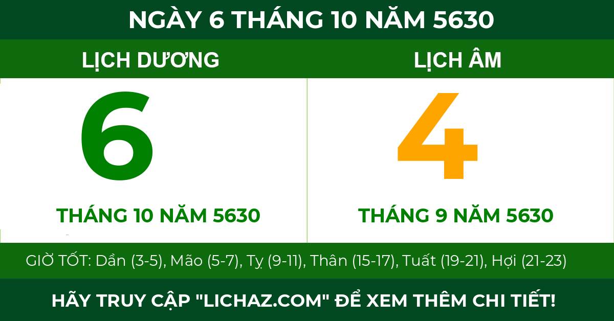 lịch âm ngày 6 tháng 10 năm 5630