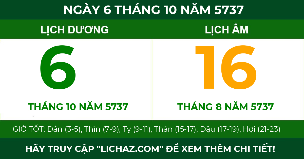lịch âm ngày 6 tháng 10 năm 5737