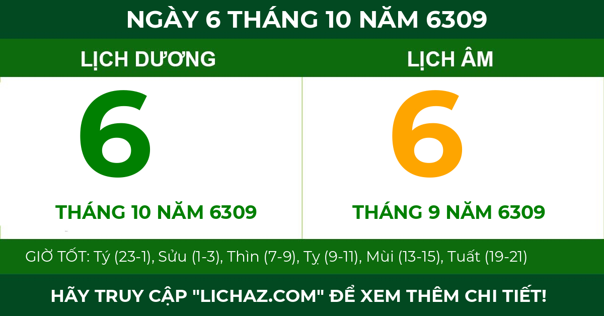 lịch âm ngày 6 tháng 10 năm 6309