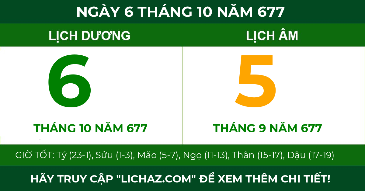 lịch âm ngày 6 tháng 10 năm 677