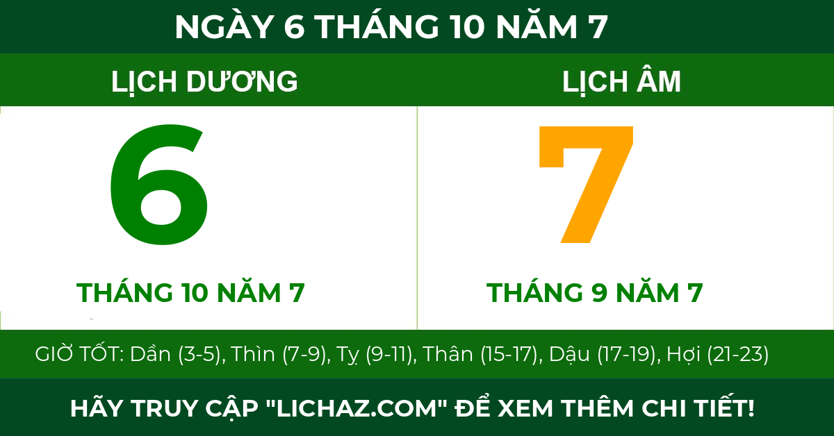 lịch âm ngày 6 tháng 10 năm 7