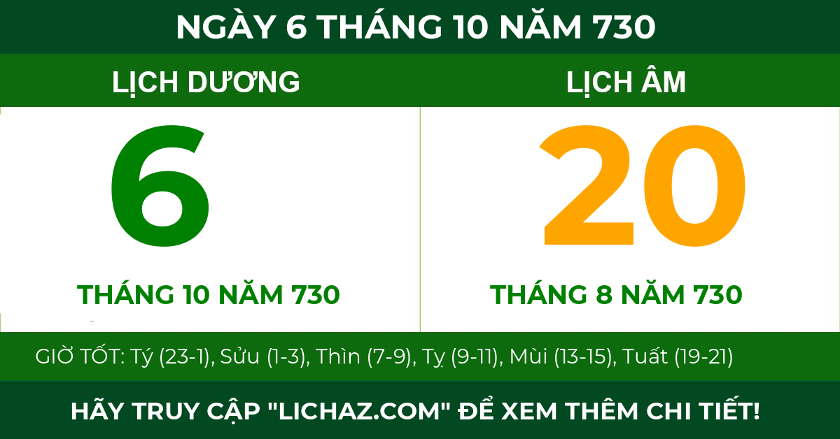lịch âm ngày 6 tháng 10 năm 730