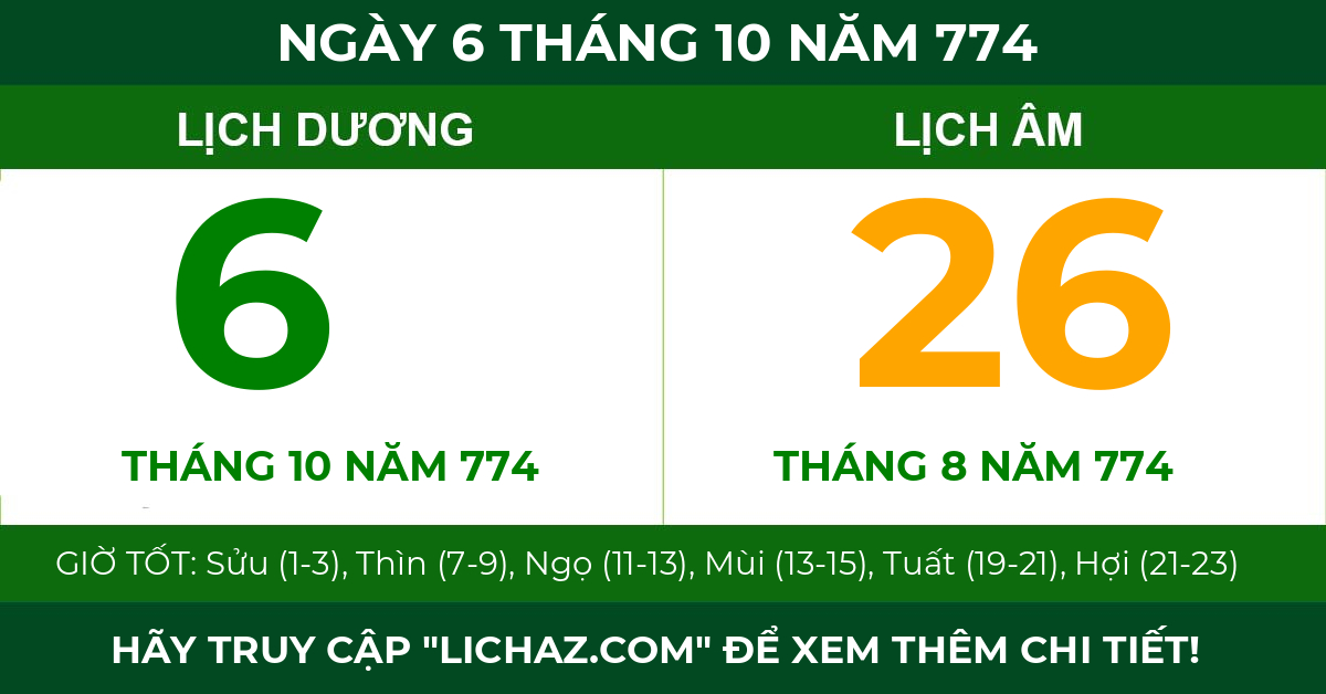 lịch âm ngày 6 tháng 10 năm 774