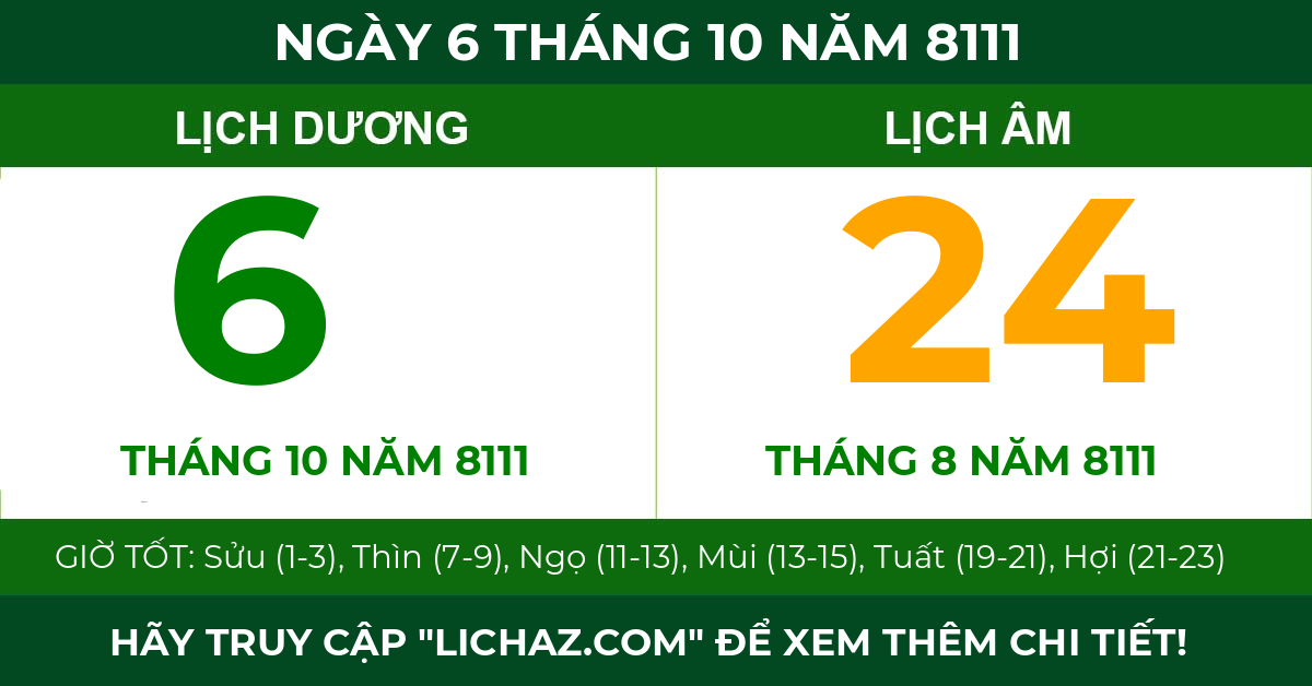 lịch âm ngày 6 tháng 10 năm 8111