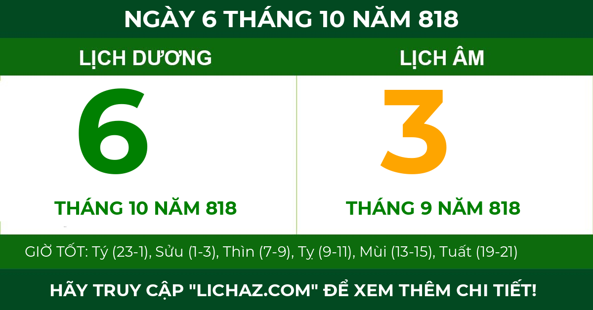 lịch âm ngày 6 tháng 10 năm 818