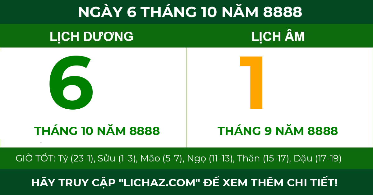 lịch âm ngày 6 tháng 10 năm 8888