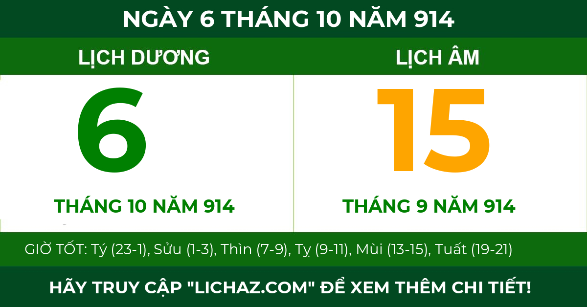 lịch âm ngày 6 tháng 10 năm 914