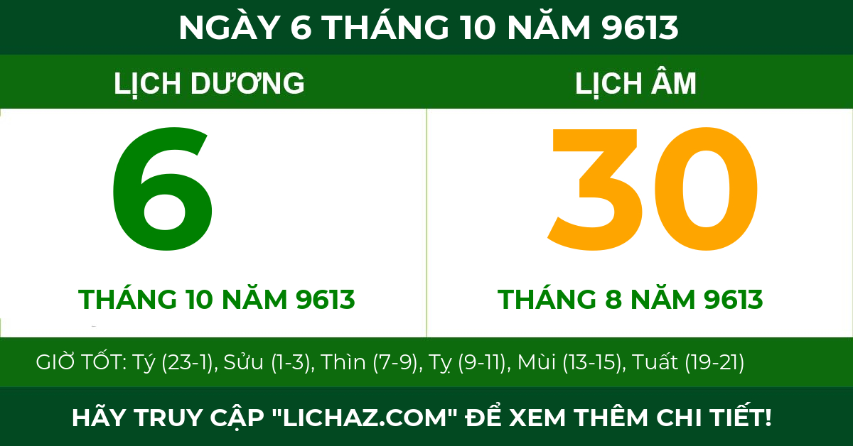 lịch âm ngày 6 tháng 10 năm 9613
