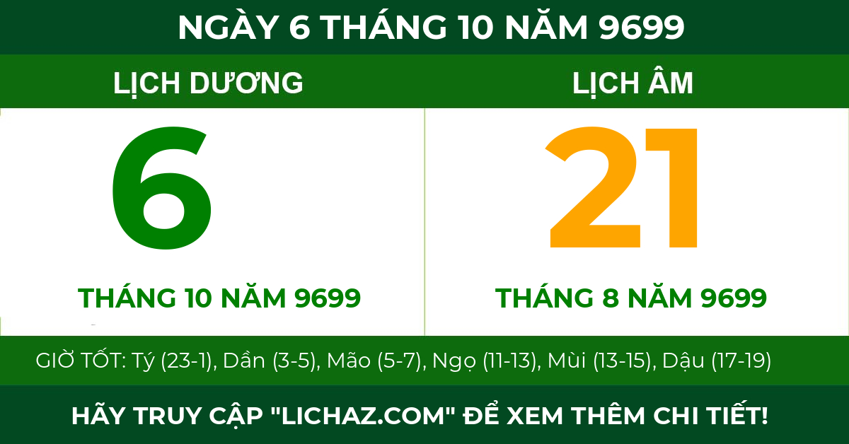 lịch âm ngày 6 tháng 10 năm 9699