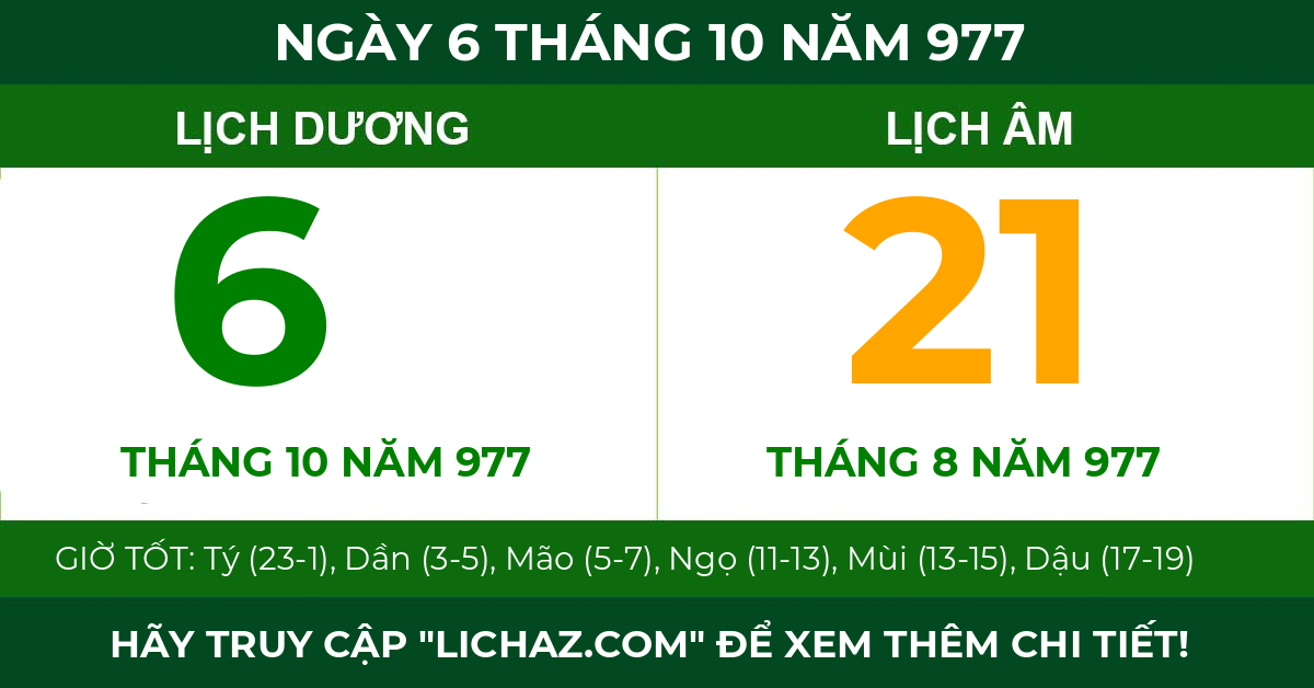 lịch âm ngày 6 tháng 10 năm 977
