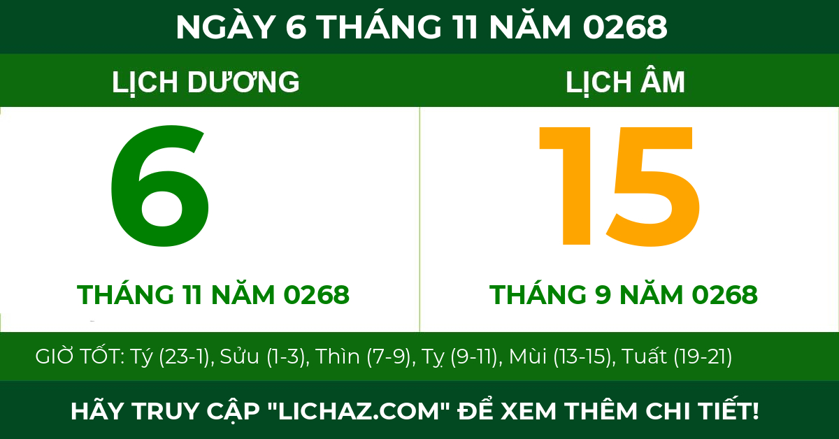 lịch âm ngày 6 tháng 11 năm 0268