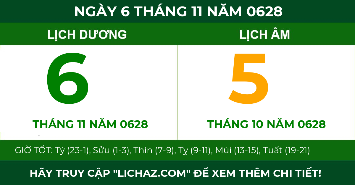 lịch âm ngày 6 tháng 11 năm 0628