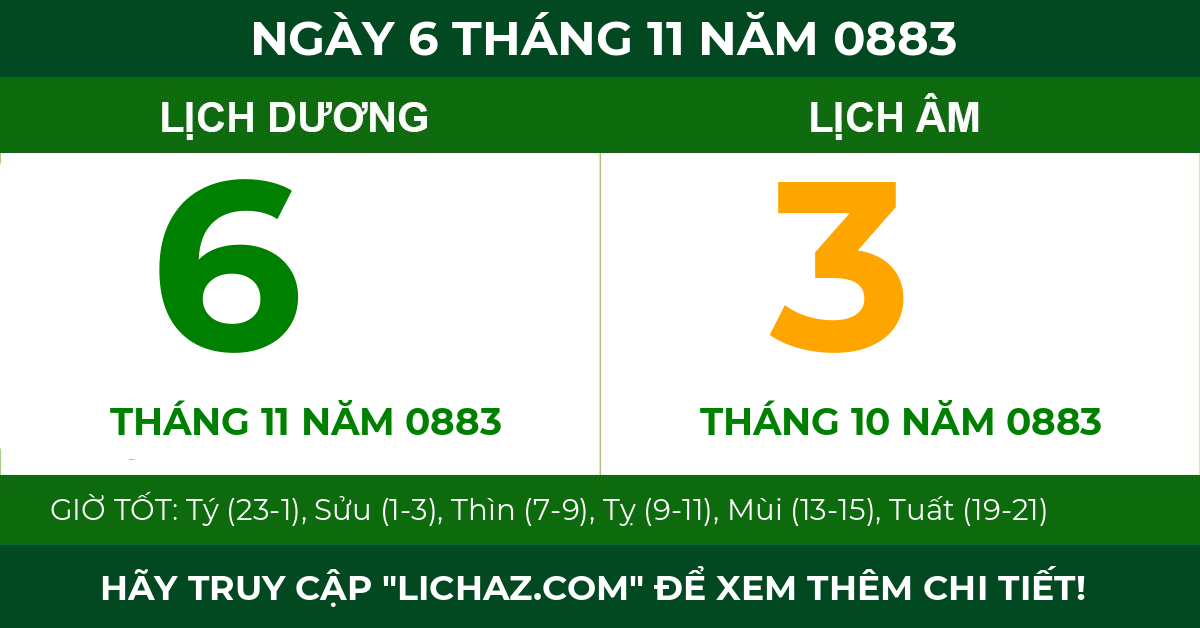 lịch âm ngày 6 tháng 11 năm 0883