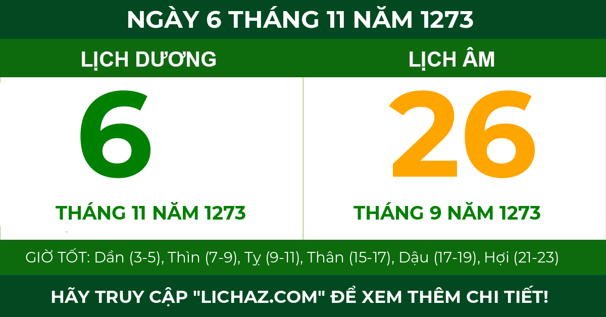 lịch âm ngày 6 tháng 11 năm 1273